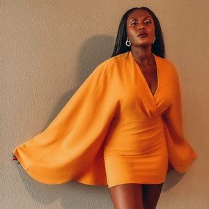 PLT yellow cape mini dress